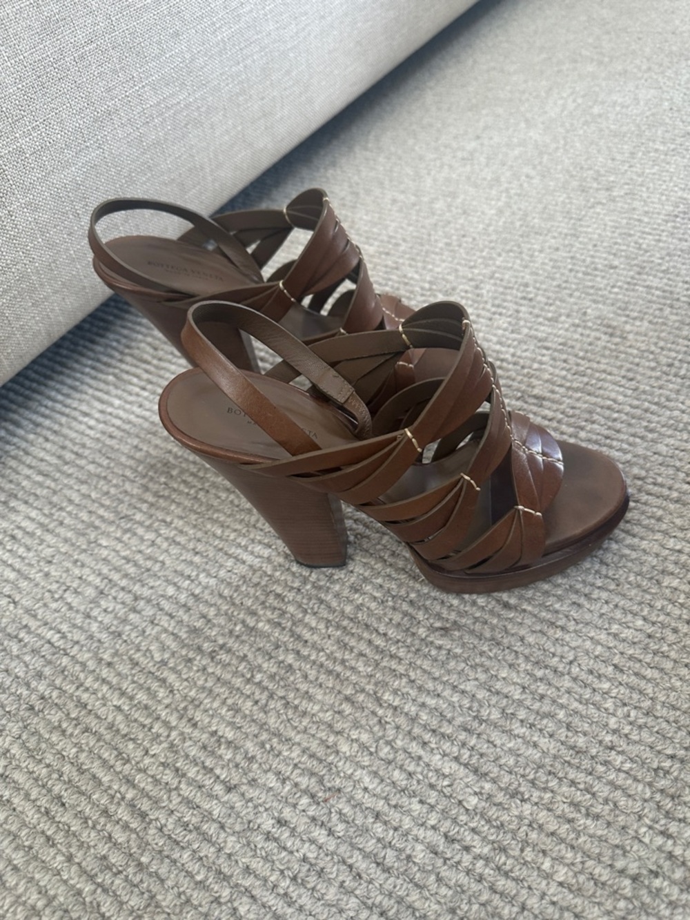 Bottega Veneta Brown Braided Leather Block-Heel Sandals